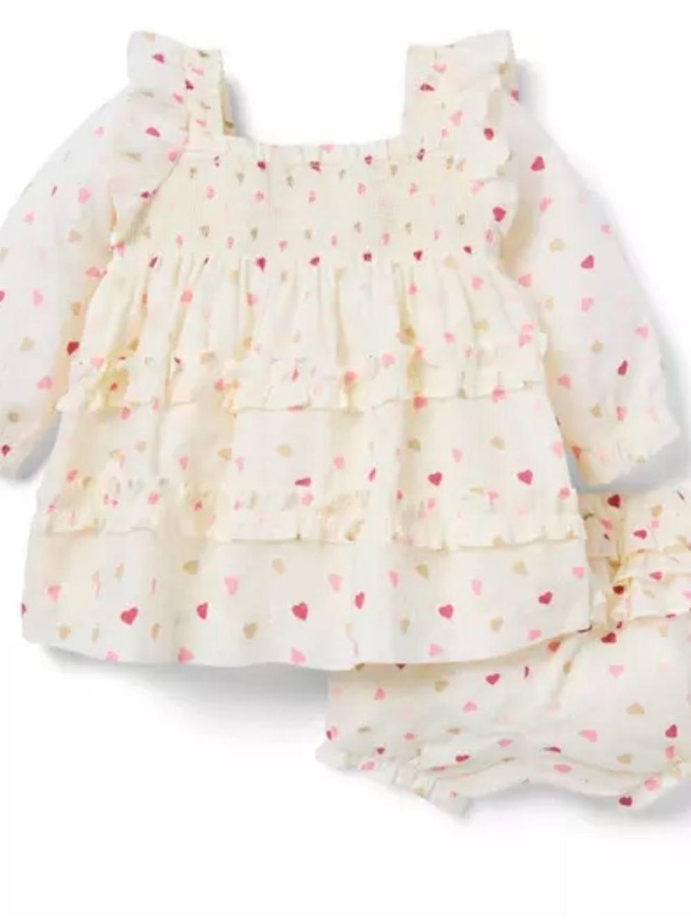 Janie and Jack Cream Ruffle Dress with Pink & Tan Hearts